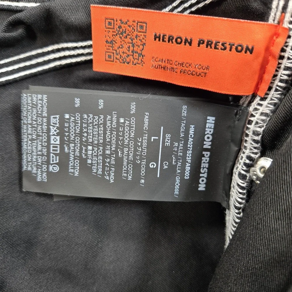 Heron Preston Pants Mens L 34x33 Black Carpenter Cargo Wide Leg Contrast Stitch